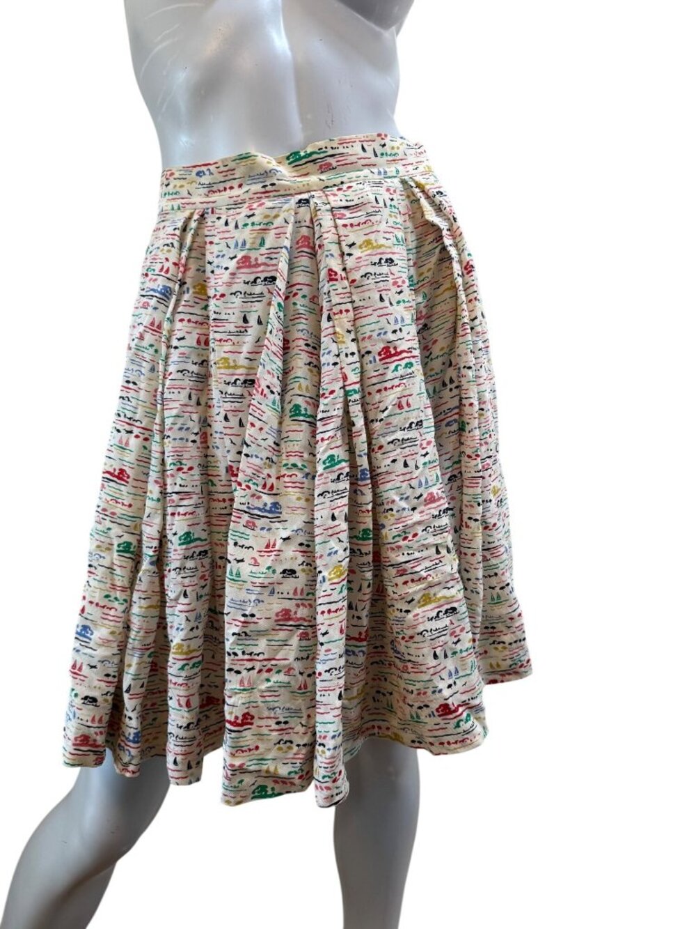 Orla Kiely Silk Sailboat Print Pleated Midi Skirt Nautical Marine Whimsical